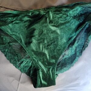 Women's Velvet & Lace Bikini Panty in Emerald Green